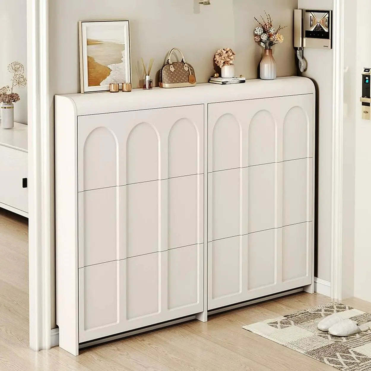 White Drop-Front Shoe Storage Cabinet