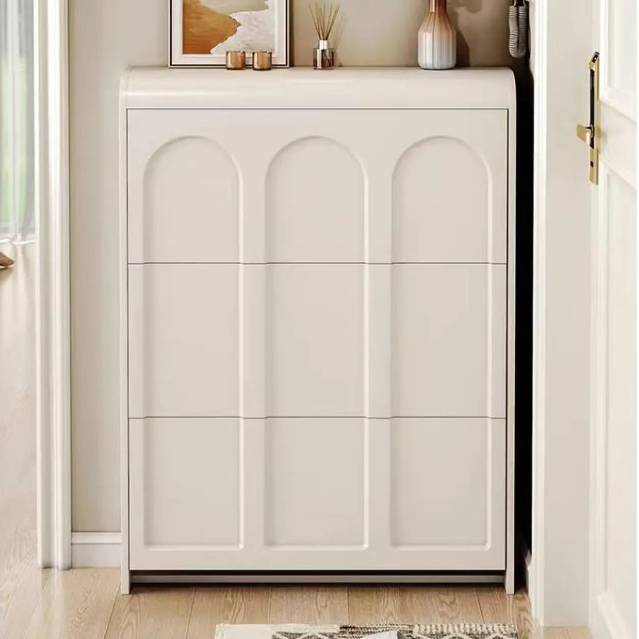 White Drop-Front Shoe Storage Cabinet