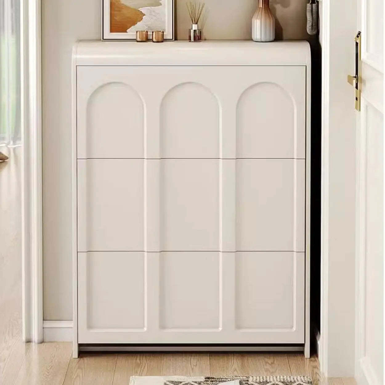 White Drop-Front Shoe Storage Cabinet