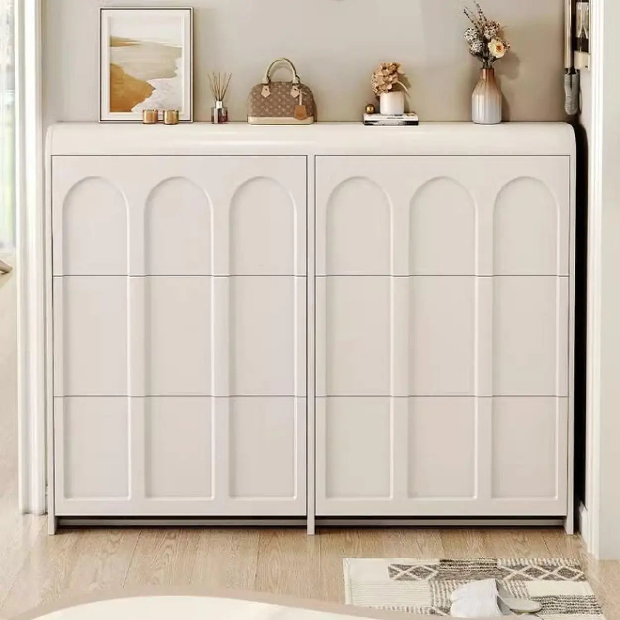 White Drop-Front Shoe Storage Cabinet
