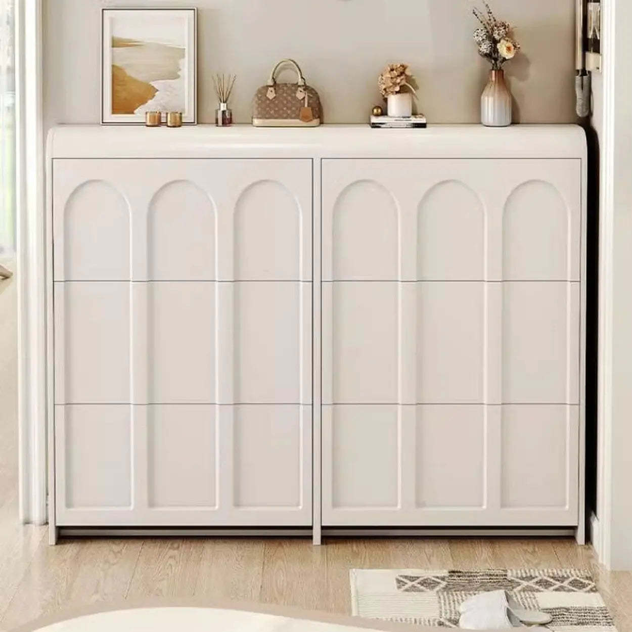 White Drop-Front Shoe Storage Cabinet