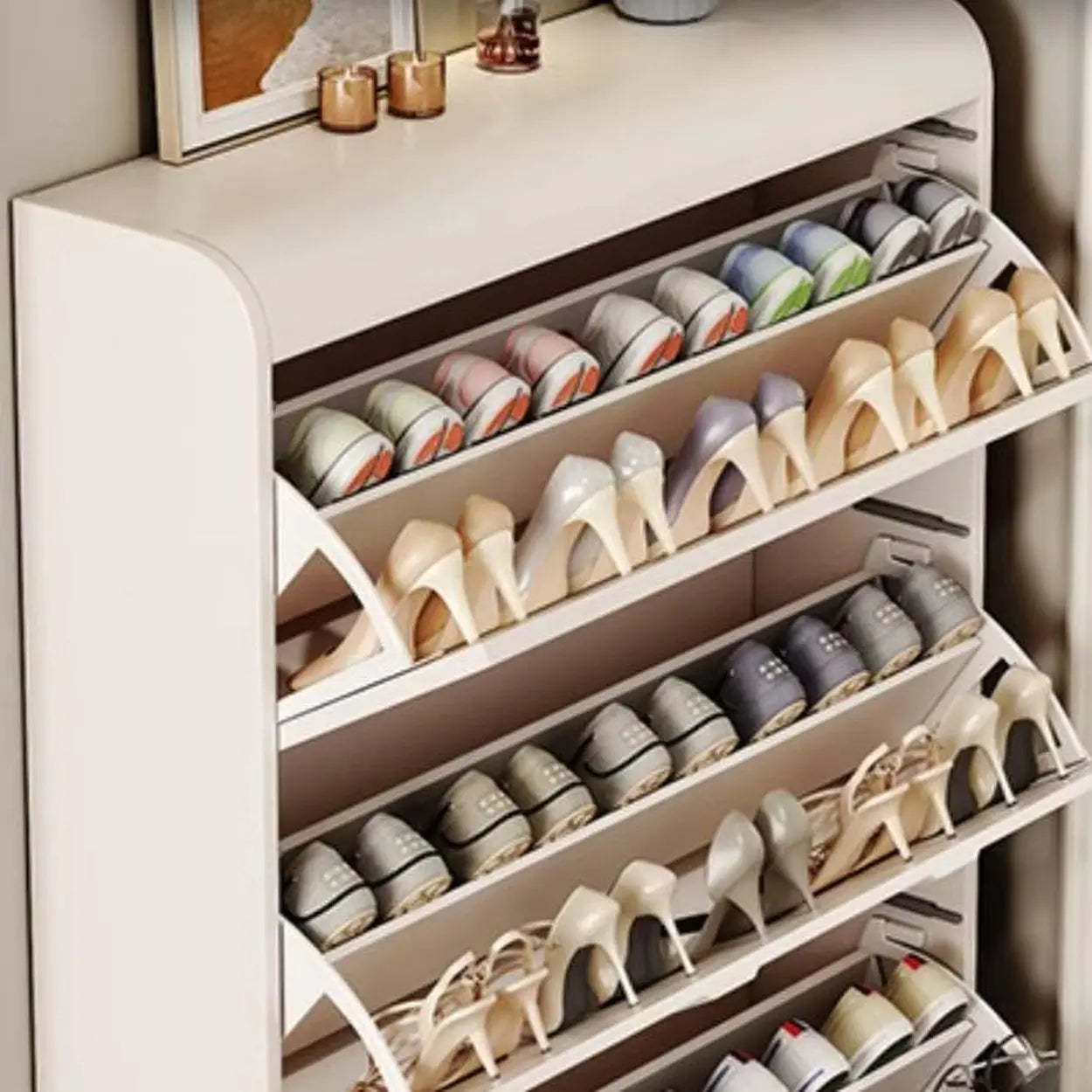 White Drop-Front Shoe Storage Cabinet