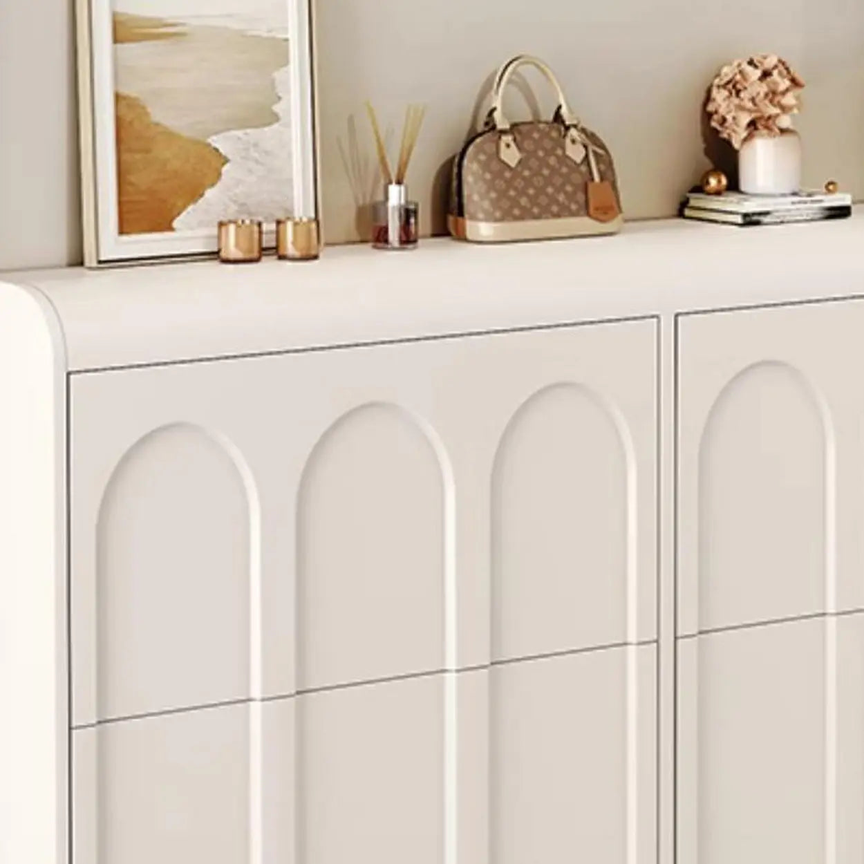 White Drop-Front Shoe Storage Cabinet