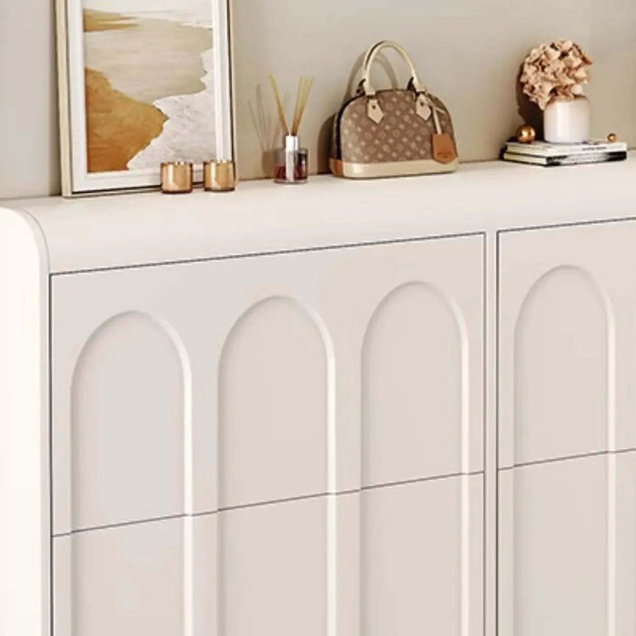 White Drop-Front Shoe Storage Cabinet