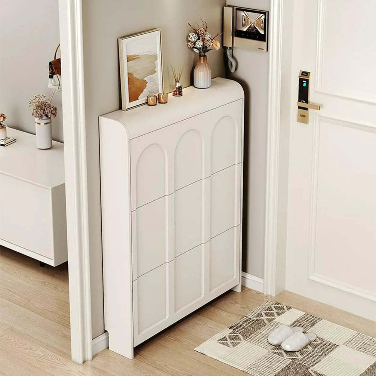 White Drop-Front Shoe Storage Cabinet
