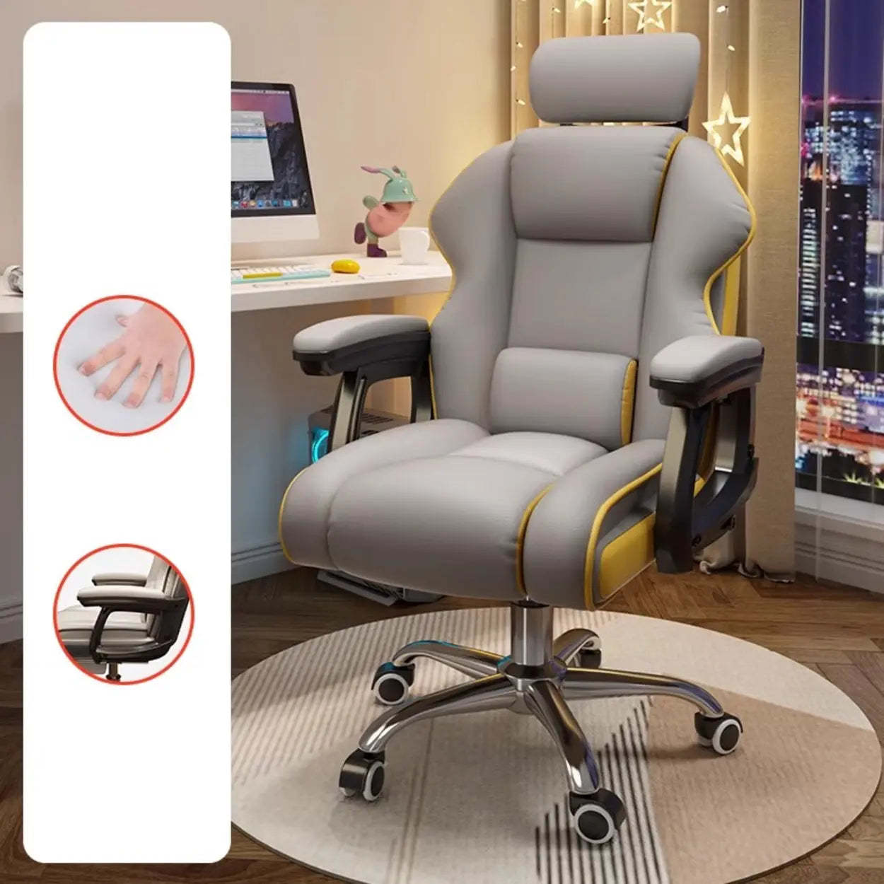 Adjustable Ergonomic Cream Leather Office Chair — Gray / With Footrest / Latex