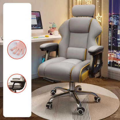 Adjustable Ergonomic Cream Leather Office Chair — Gray / With Footrest / Latex