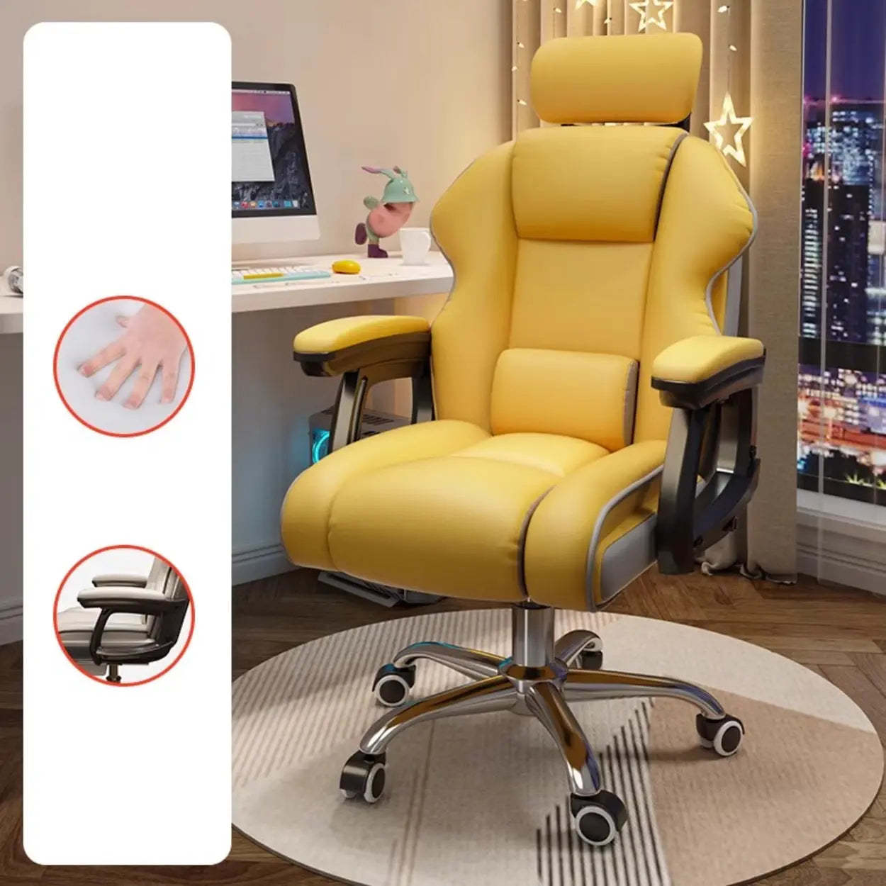 Adjustable Ergonomic Cream Leather Office Chair — Pink / With Footrest / Latex
