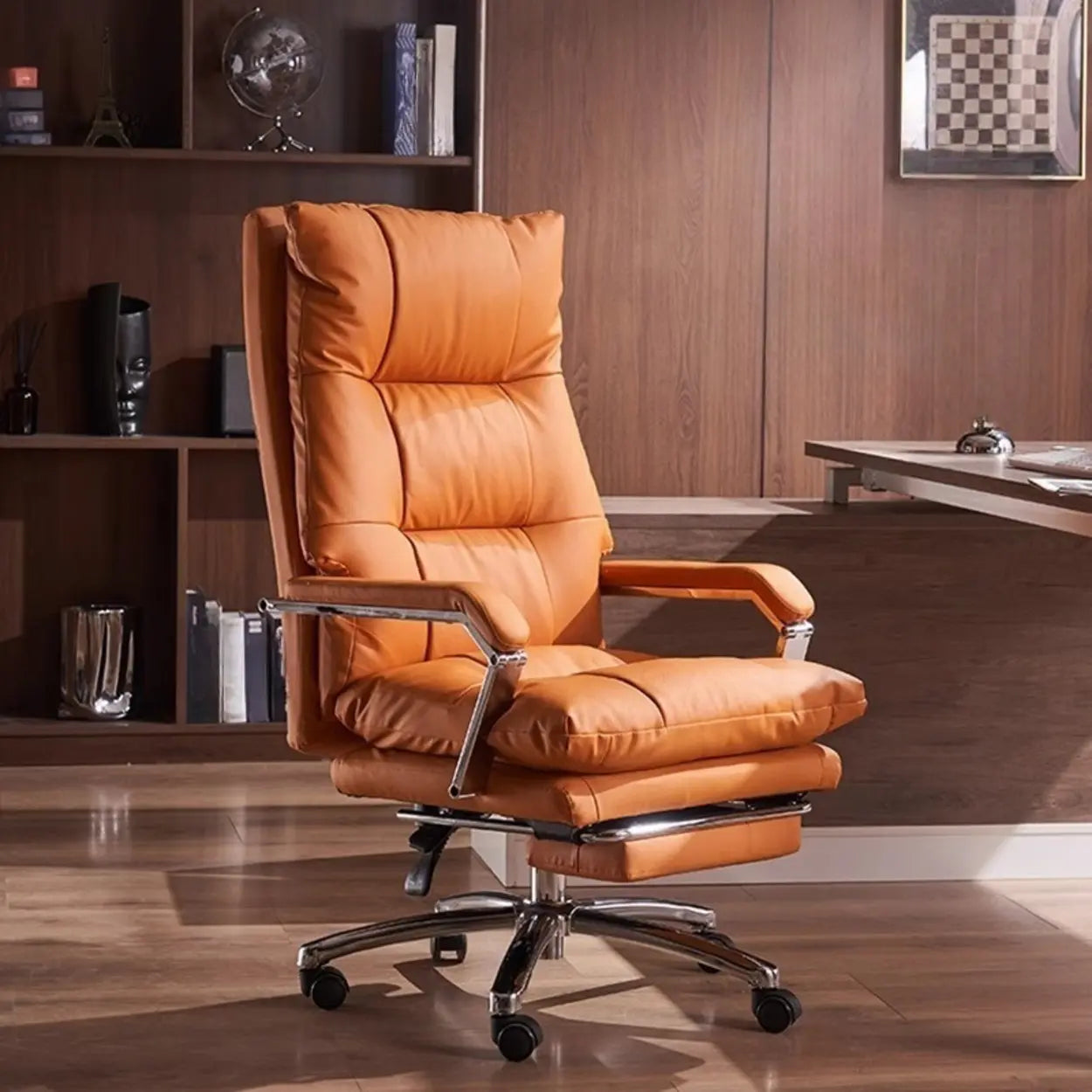 Adjustable Ergonomic Orange Leather Office Chair