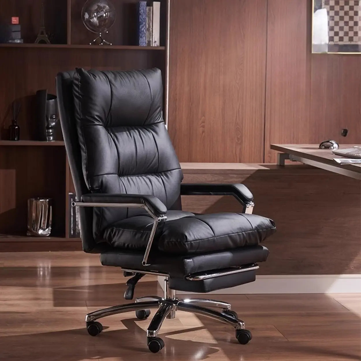 Adjustable Ergonomic Orange Leather Office Chair — Cattlehide / Light Coffee
