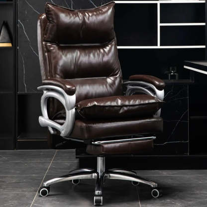 Adjustable Leather Swivel Recliner Office Chair — Black / With Footrest / Microfiber Leather