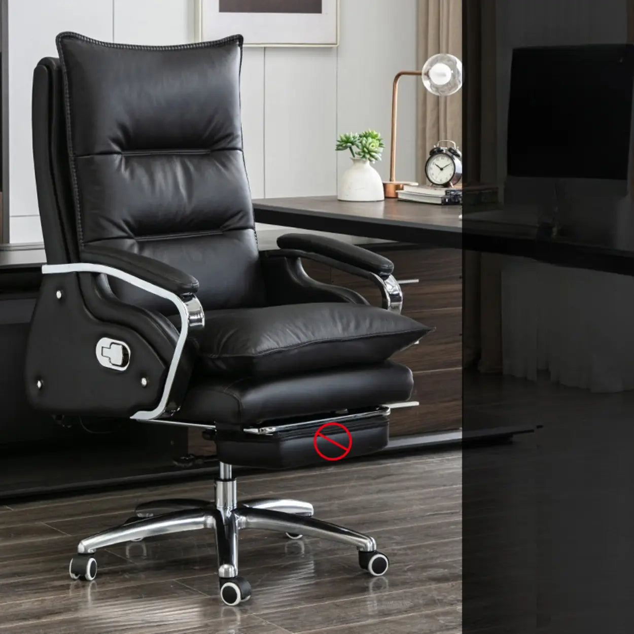 Adjustable Leather Swivel Recliner Office Chair — Brown / With Footrest / Full Grain Cow Leather