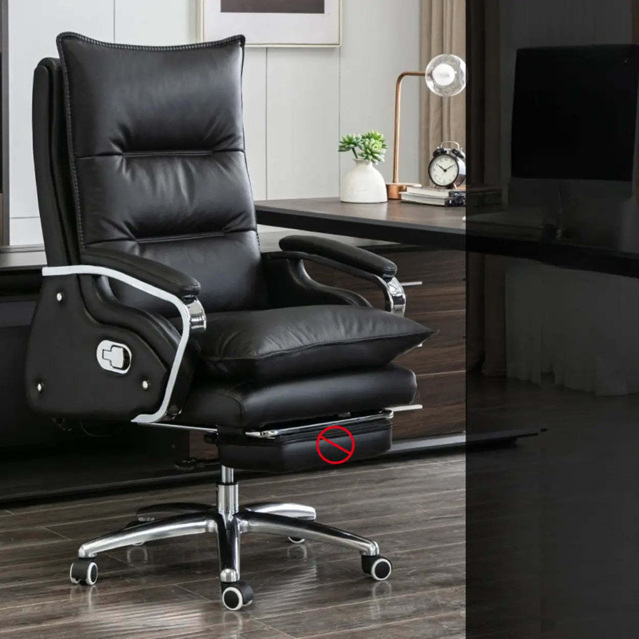 Adjustable Leather Swivel Recliner Office Chair — Brown / With Footrest / Full Grain Cow Leather