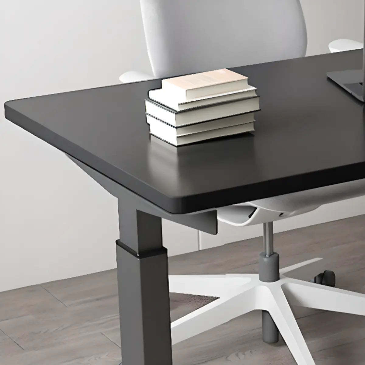 Adjustable Ergonomic White Wood T-Shape Computer Desk — Brown / Without Chairs