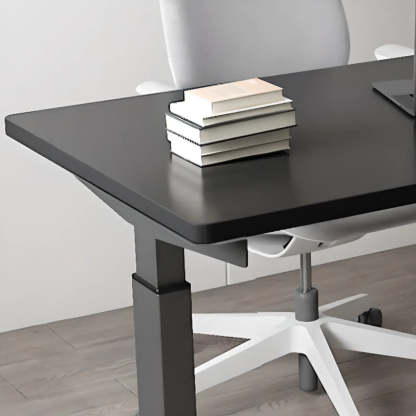 Adjustable Ergonomic White Wood T-Shape Computer Desk — Brown / Without Chairs