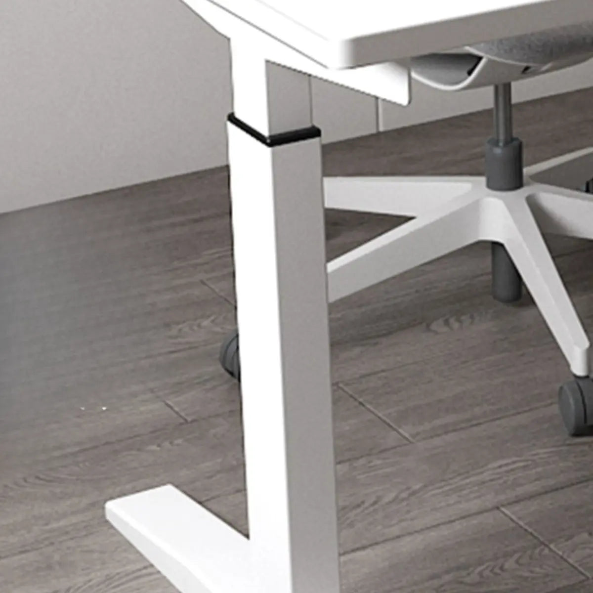 Adjustable Ergonomic White Wood T-Shape Computer Desk — Natural / Without Chairs
