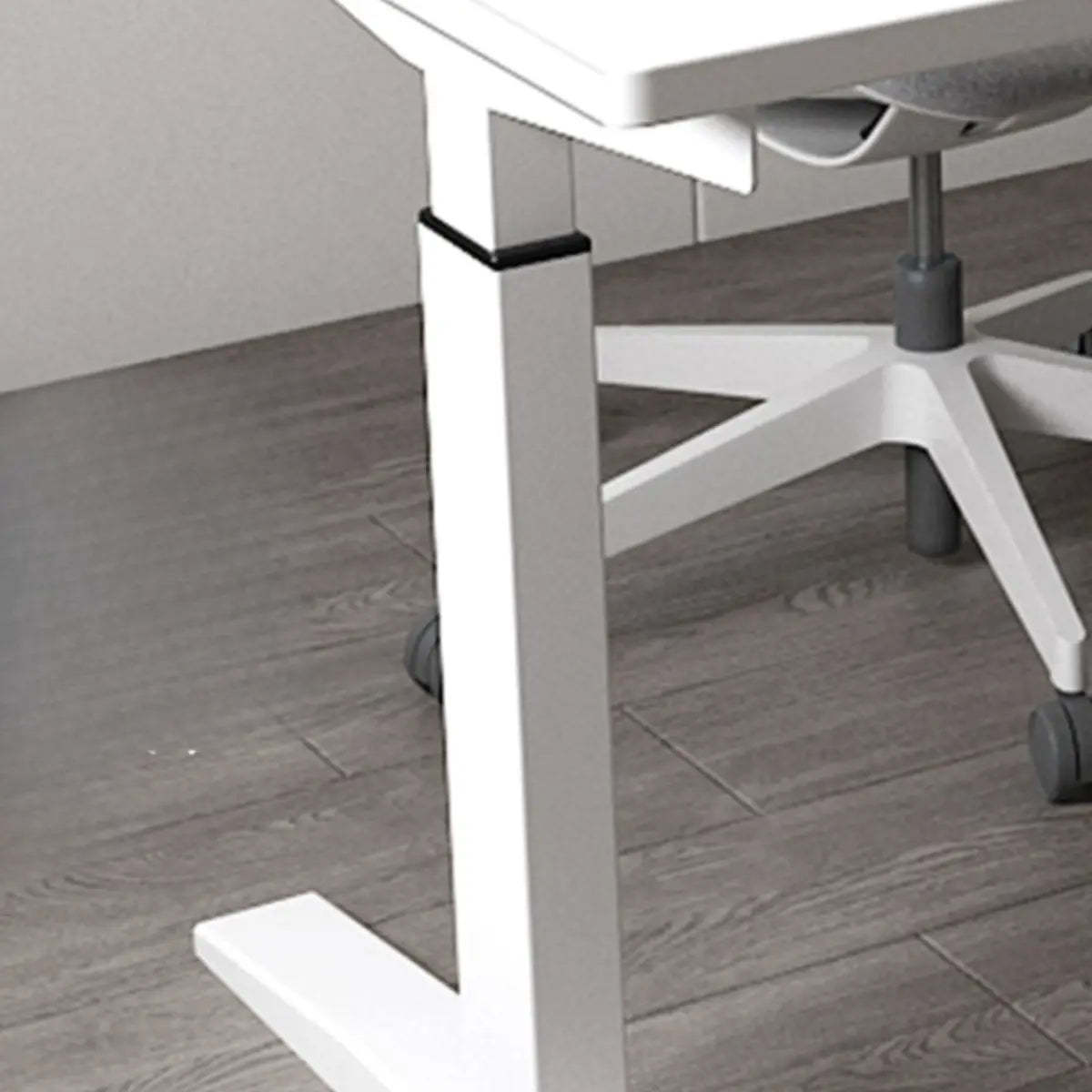 Adjustable Ergonomic White Wood T-Shape Computer Desk — Natural / Without Chairs