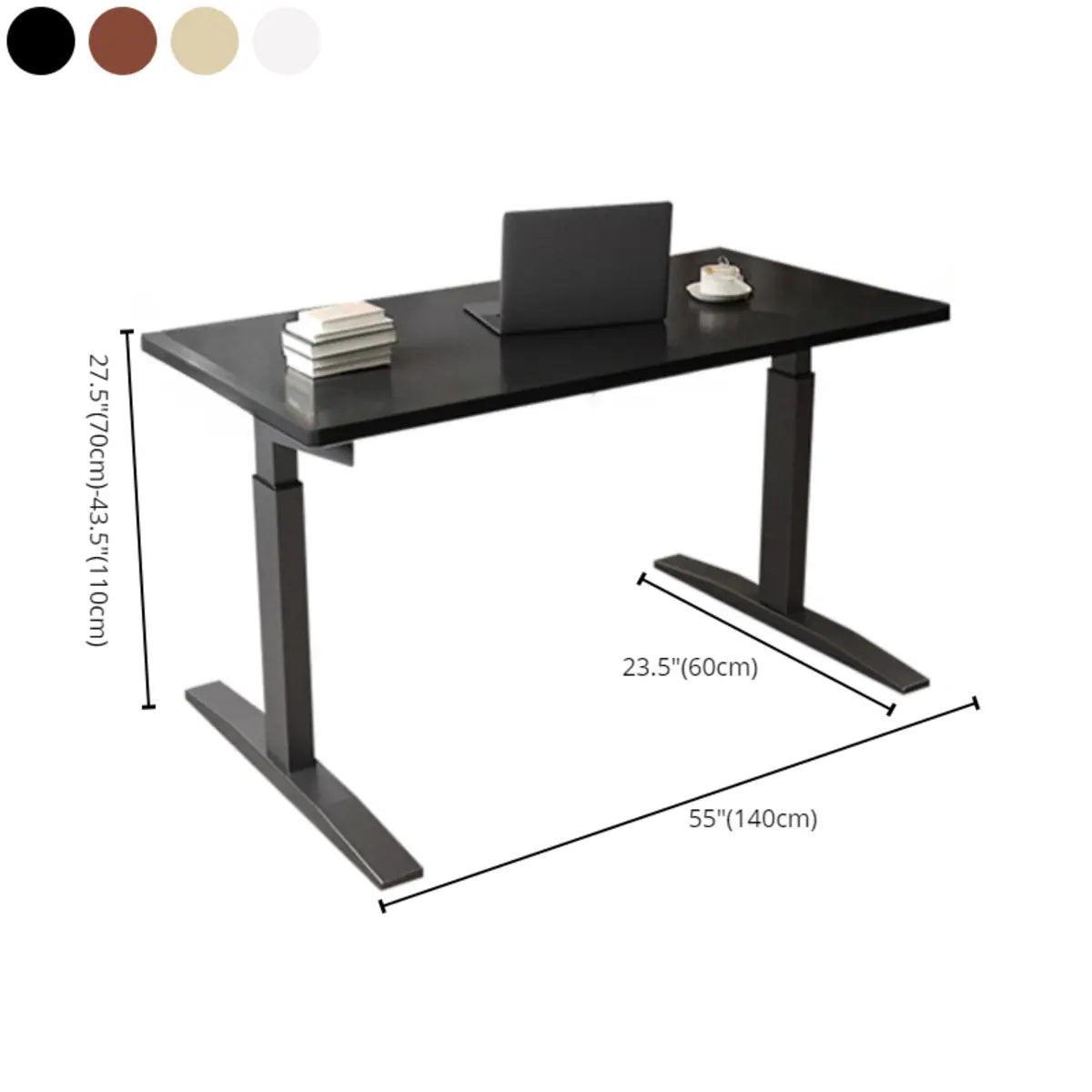 Adjustable Ergonomic White Wood T-Shape Computer Desk — Brown / Without Chairs