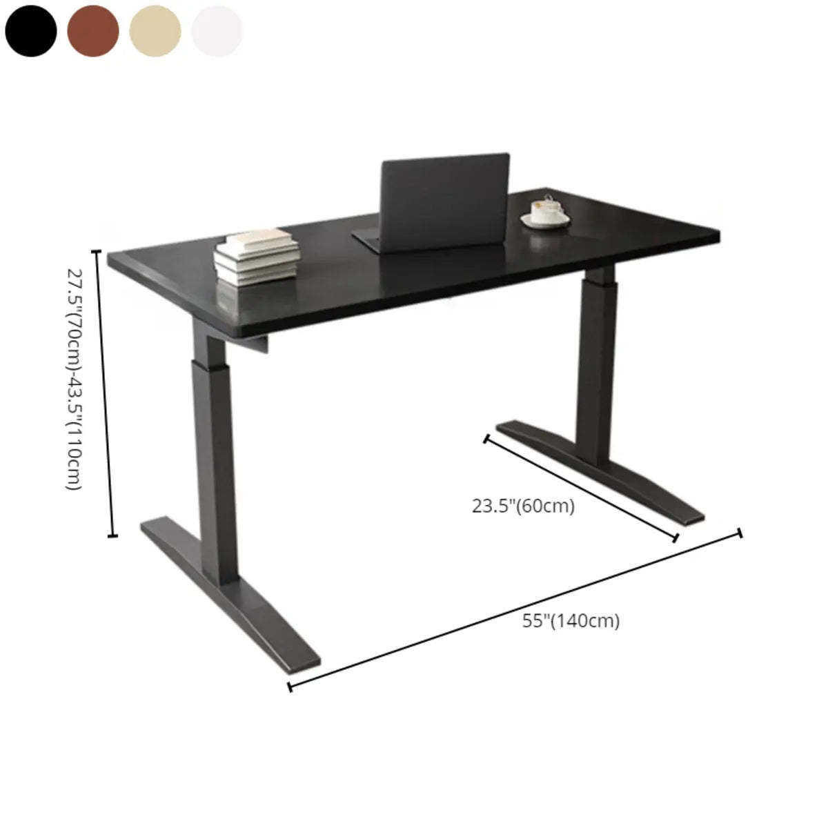 Adjustable Ergonomic White Wood T-Shape Computer Desk — Brown / Without Chairs