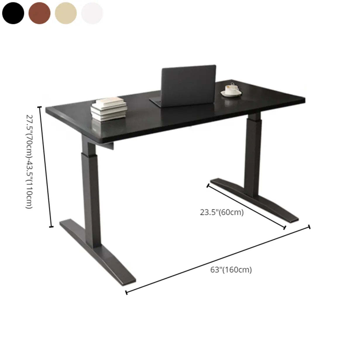 Adjustable Ergonomic White Wood T-Shape Computer Desk — Natural / Without Chairs