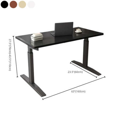Adjustable Ergonomic White Wood T-Shape Computer Desk — Natural / Without Chairs