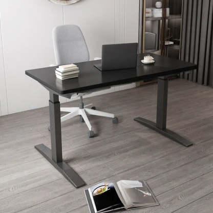 Adjustable Ergonomic White Wood T-Shape Computer Desk — Brown / Without Chairs