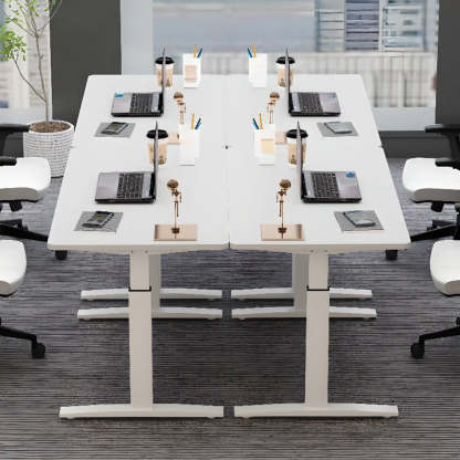 Adjustable Ergonomic White Wood T-Shape Computer Desk — White / Without Chairs