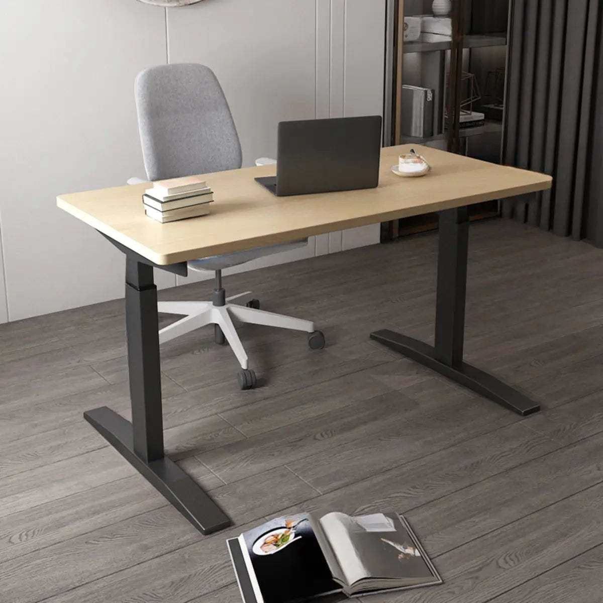 Modern t-shape computer white desks — 39" L x 24" W x 43" H / Natural