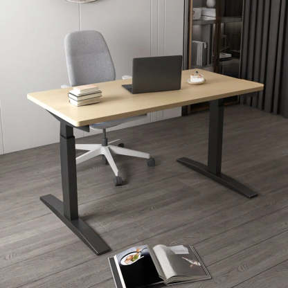 Adjustable Ergonomic White Wood T-Shape Computer Desk — Black / Without Chairs