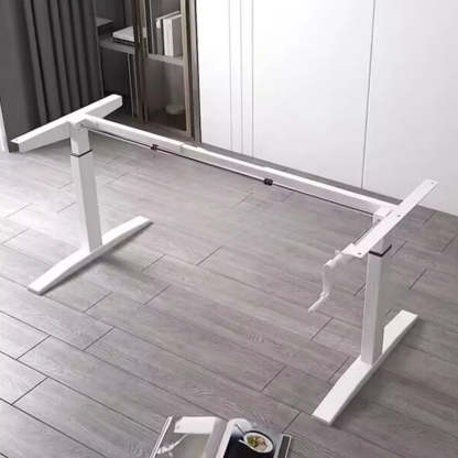 Adjustable Ergonomic White Wood T-Shape Computer Desk — Brown / Without Chairs