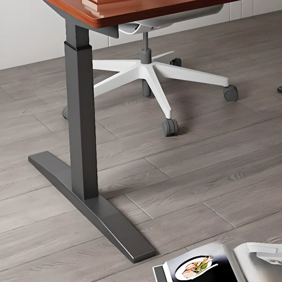 Adjustable Ergonomic White Wood T-Shape Computer Desk — White / Without Chairs