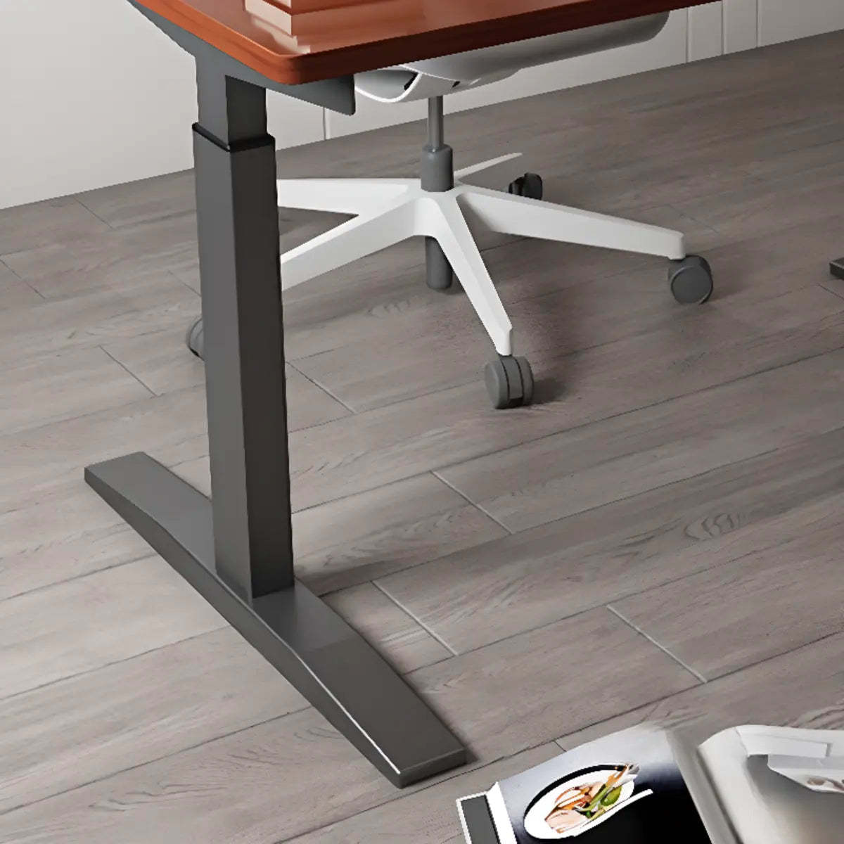 Adjustable Ergonomic White Wood T-Shape Computer Desk — White / Without Chairs