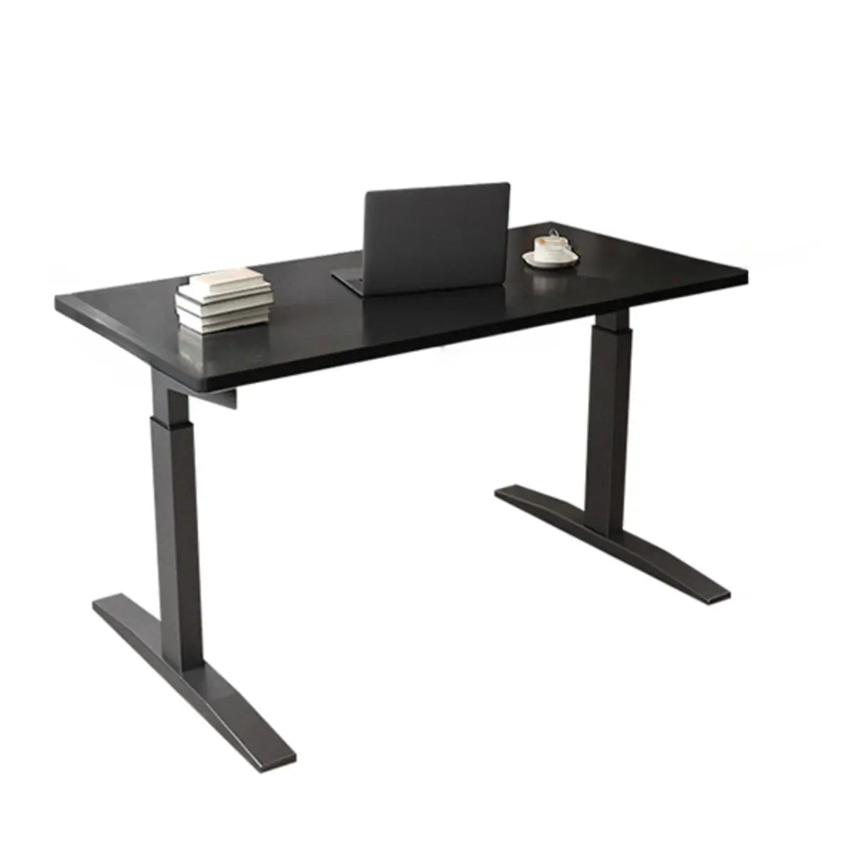 Adjustable Ergonomic White Wood T-Shape Computer Desk — Black / Without Chairs