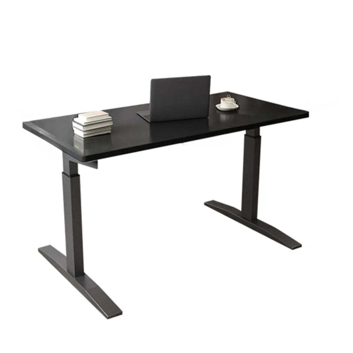 Adjustable Ergonomic White Wood T-Shape Computer Desk — Black / Without Chairs