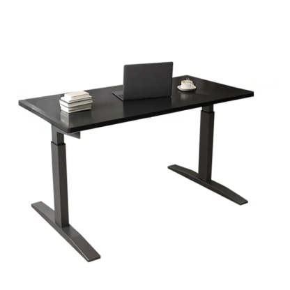 Adjustable Ergonomic White Wood T-Shape Computer Desk — Black / Without Chairs