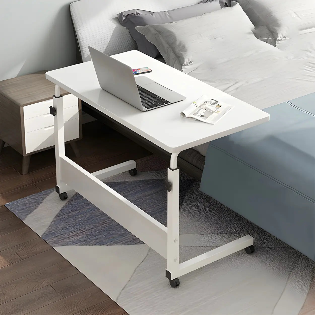 Adjustable Foldable White Wood Rectangular Standing Desk