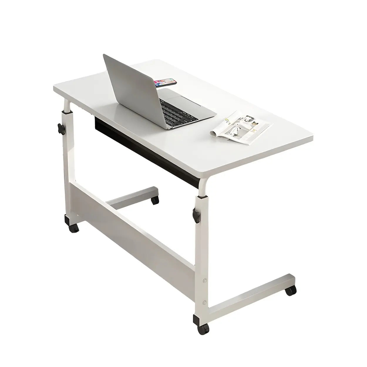Adjustable Foldable White Wood Rectangular Standing Desk — Oak / Without Chairs
