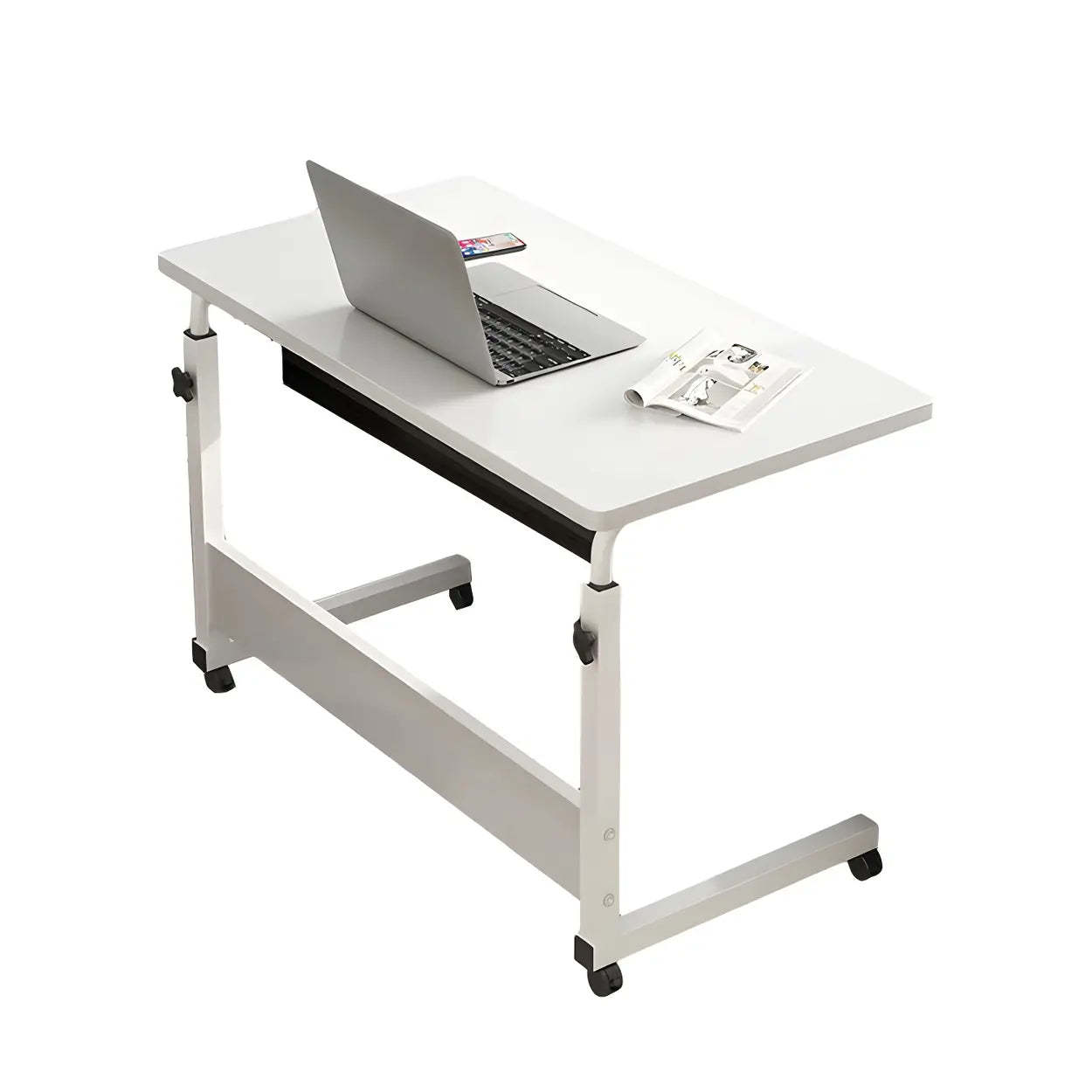 Adjustable Foldable White Wood Rectangular Standing Desk — Oak / Without Chairs
