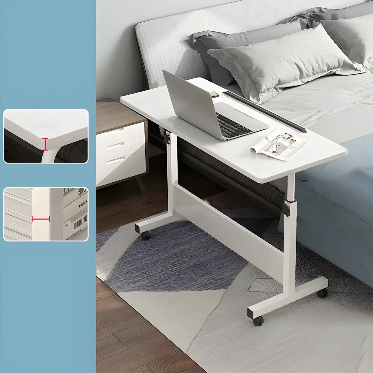Adjustable Foldable White Wood Rectangular Standing Desk — Oak / Without Chairs