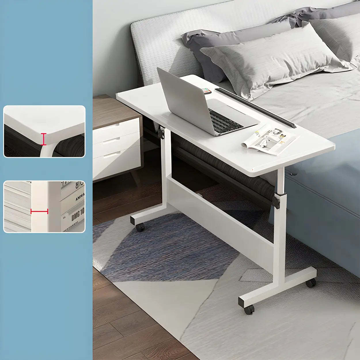 Adjustable Foldable White Wood Rectangular Standing Desk — Oak / Without Chairs
