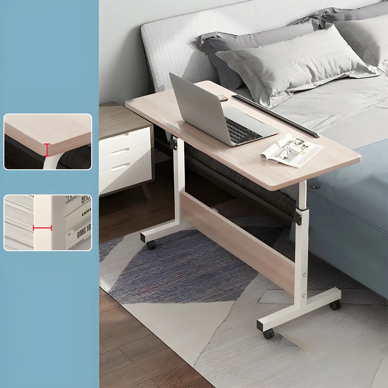Adjustable Foldable White Wood Rectangular Standing Desk — White / Without Chairs