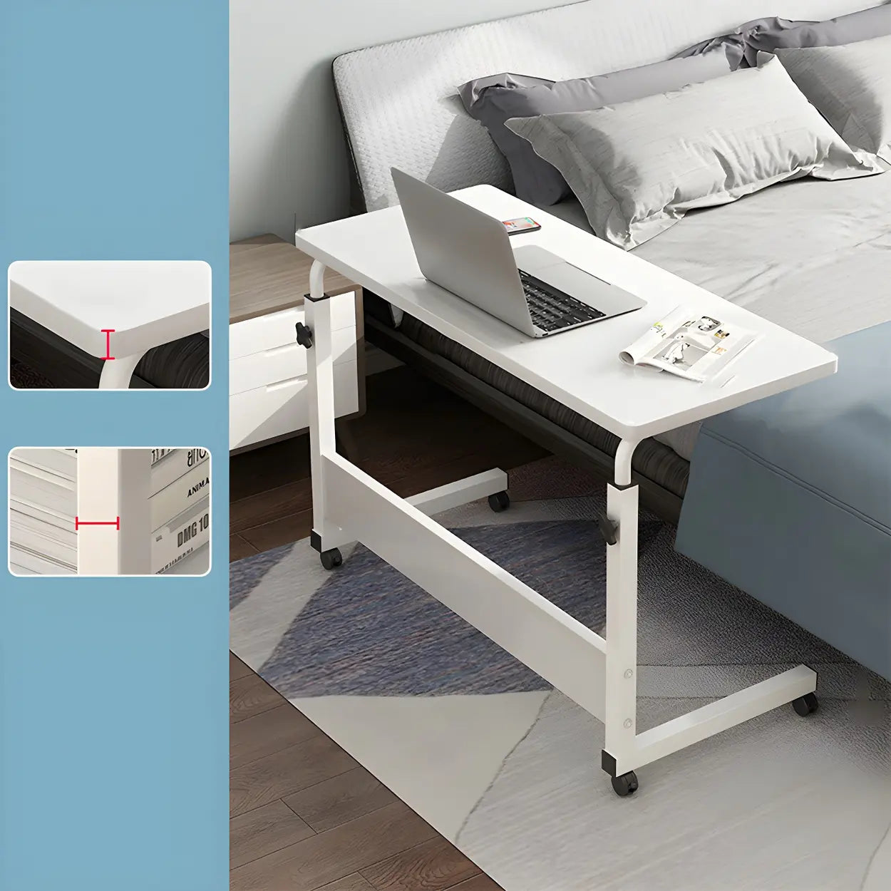 Adjustable Foldable White Wood Rectangular Standing Desk — Black / Without Chairs