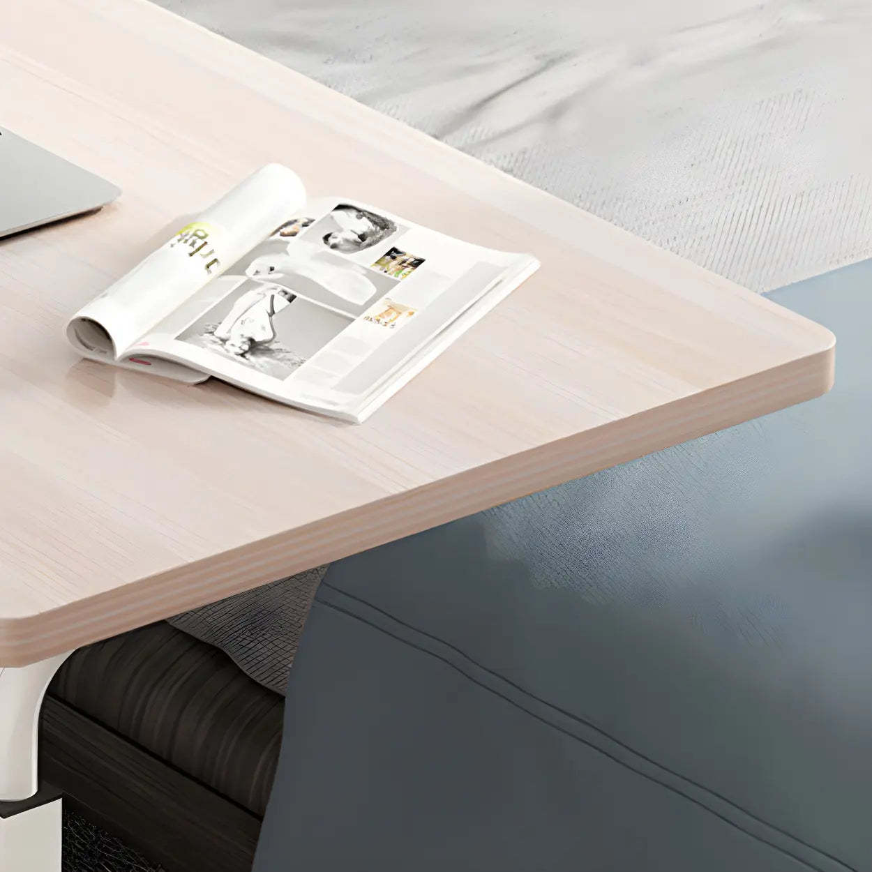 Adjustable Foldable White Wood Rectangular Standing Desk — Black / Without Chairs