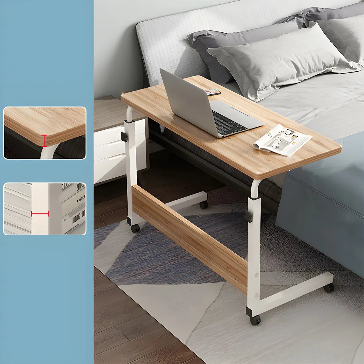 Adjustable Foldable White Wood Rectangular Standing Desk — Maple / Without Chairs