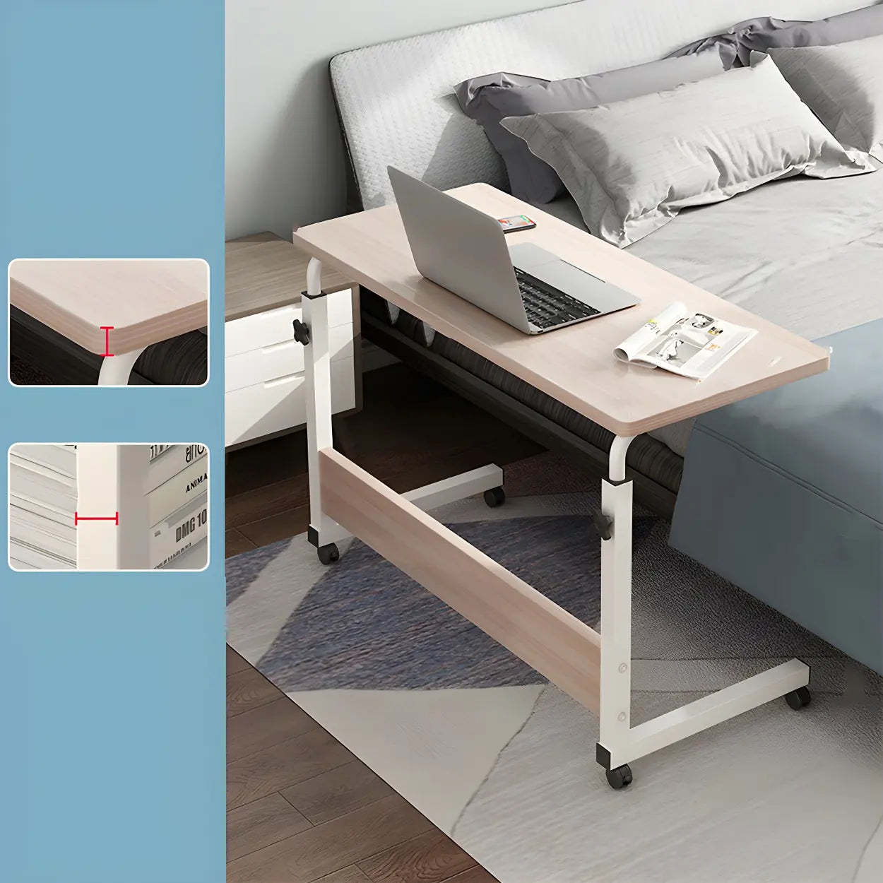 Adjustable Foldable White Wood Rectangular Standing Desk — Maple / Without Chairs
