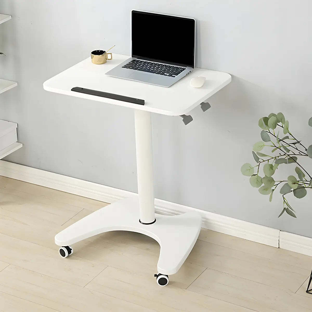 Adjustable Foldable Small White Wood Standing Desk — White / With Keyboard Tray / Without Chairs