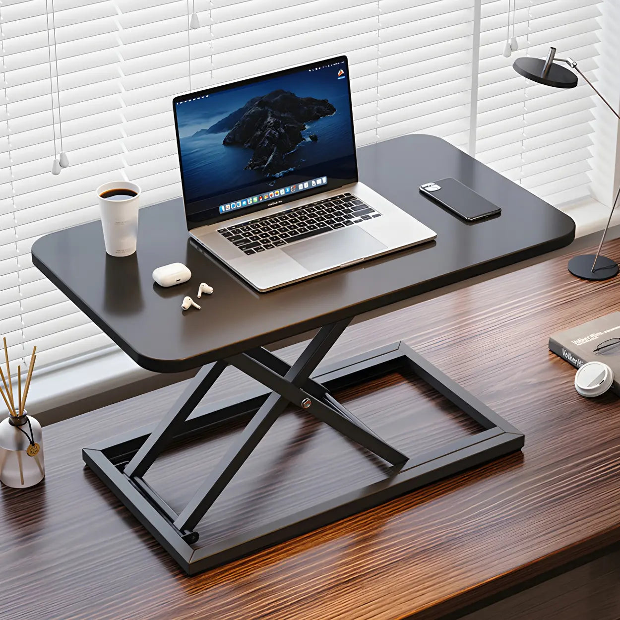 Adjustable Black Wood Folding Trestle Standing Desk