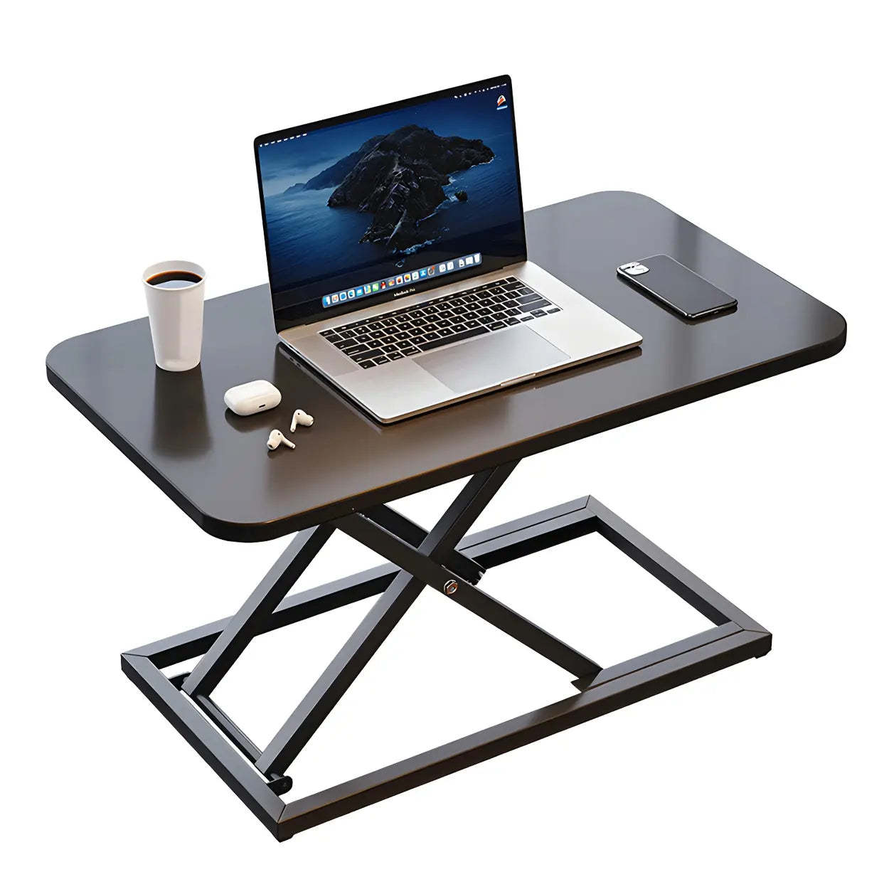 Adjustable Black Wood Folding Trestle Standing Desk