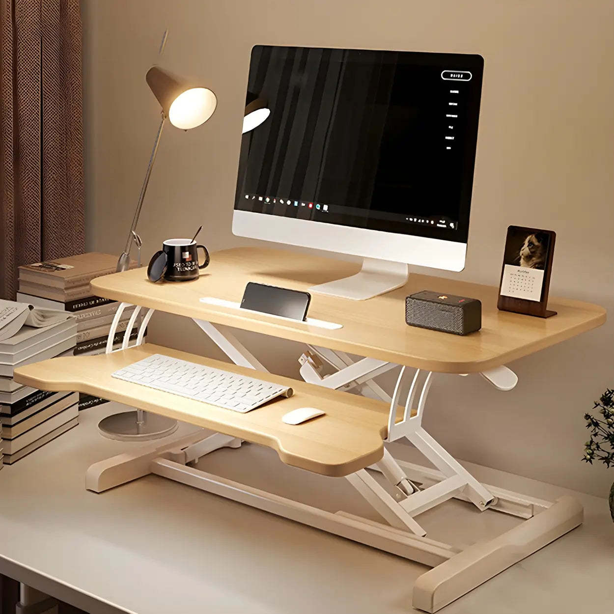 Adjustable Black Wood Folding Trestle Standing Desk
