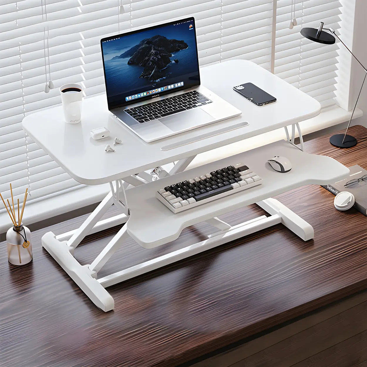 Adjustable Black Wood Folding Trestle Standing Desk